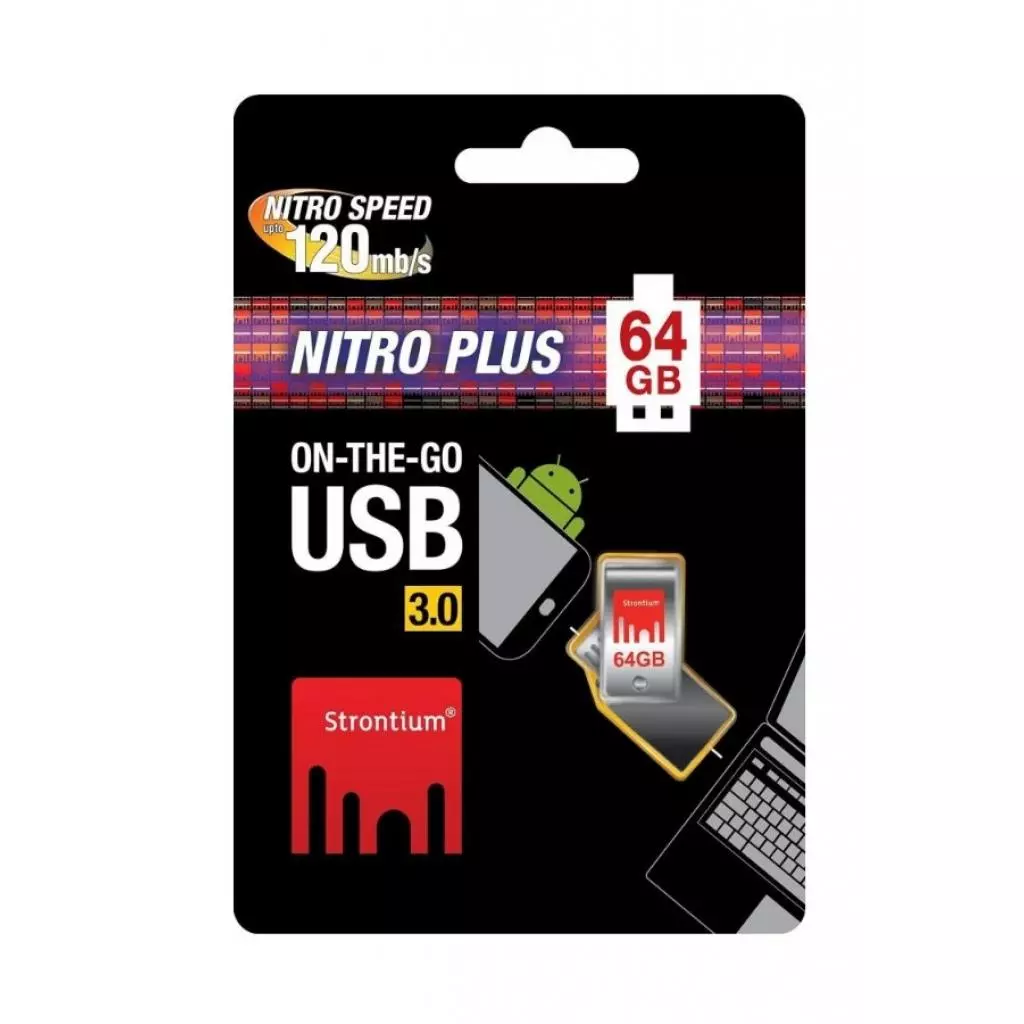 USB флеш накопитель Strontium Flash 64GB Nitro Plus Silver OTG USB 3.0 (SR64GSLOTG1Z) - 2 USB флеш накопитель Strontium Flash 64GB Nitro Plus Silver OTG USB 3.0 (SR64GSLOTG1Z) - 2