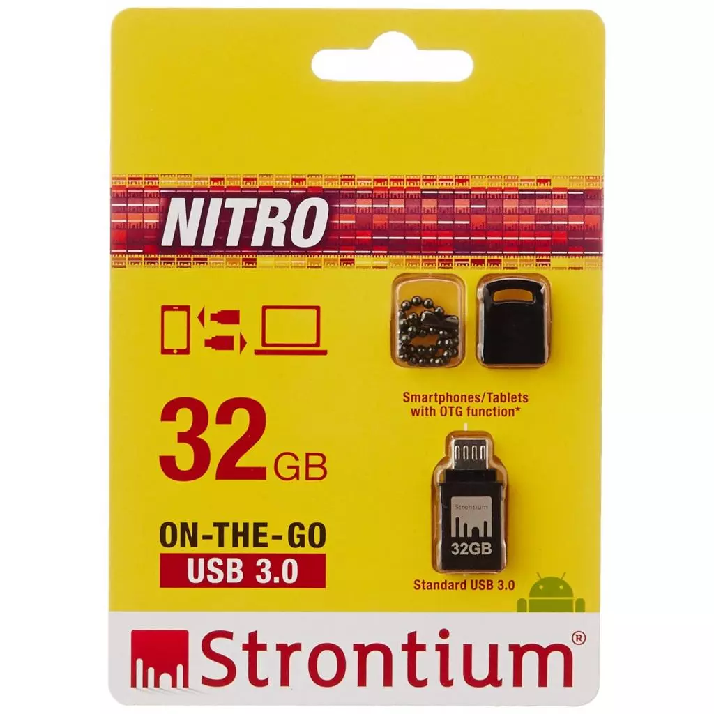 USB флеш накопитель Strontium Flash 32GB Nitro Silver OTG USB 3.0 (SR32GBBOTG2Z) - 2