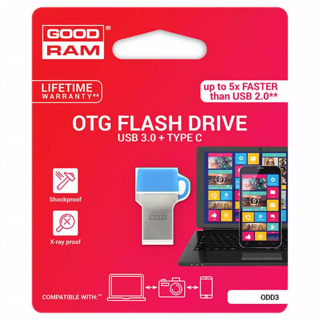USB флеш накопитель Goodram 64GB ODD3 Blue Type-C USB 3.0 (ODD3-0640B0R11) - 4