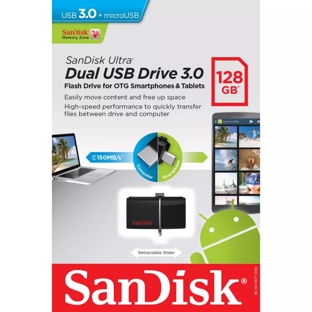 USB флеш накопитель SanDisk 128GB Ultra Dual Drive USB 3.0 OTG (SDDD2-128G-GAM46) - 7 USB флеш накопитель SanDisk 128GB Ultra Dual Drive USB 3.0 OTG (SDDD2-128G-GAM46) - 7