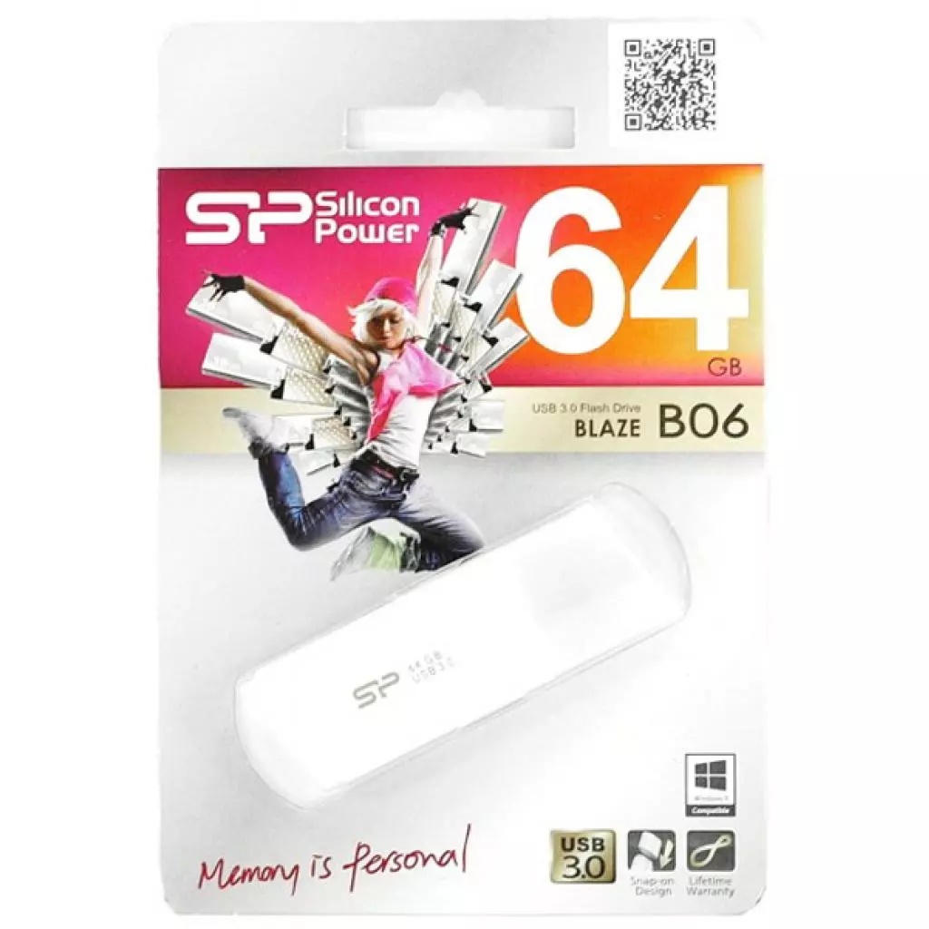 USB флеш накопитель Silicon Power 64GB Blaze B06 White USB 3.0 (SP064GBUF3B06V1W) - 4