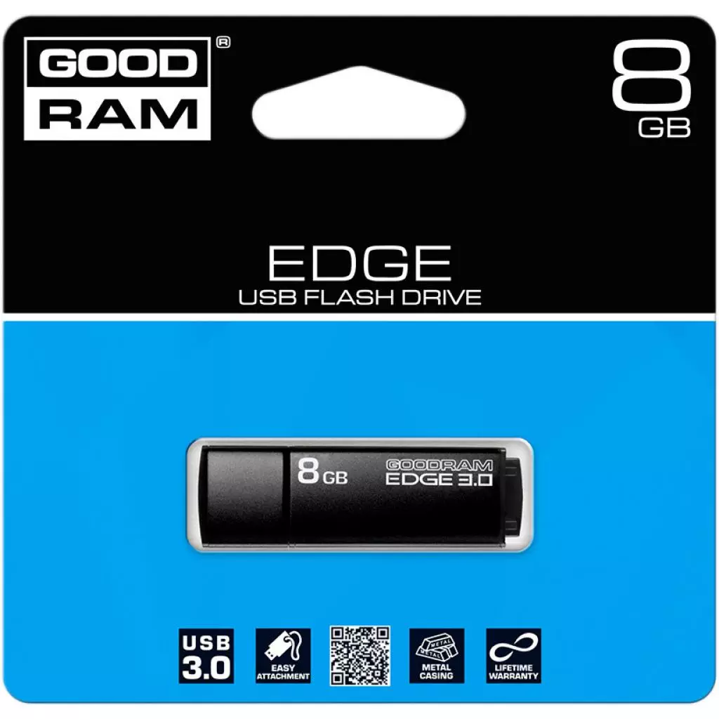 USB флеш накопитель Goodram 8GB UEG3 Edge Black USB 3.0 (UEG3-0080K0R11) - 4 USB флеш накопитель Goodram 8GB UEG3 Edge Black USB 3.0 (UEG3-0080K0R11) - 4