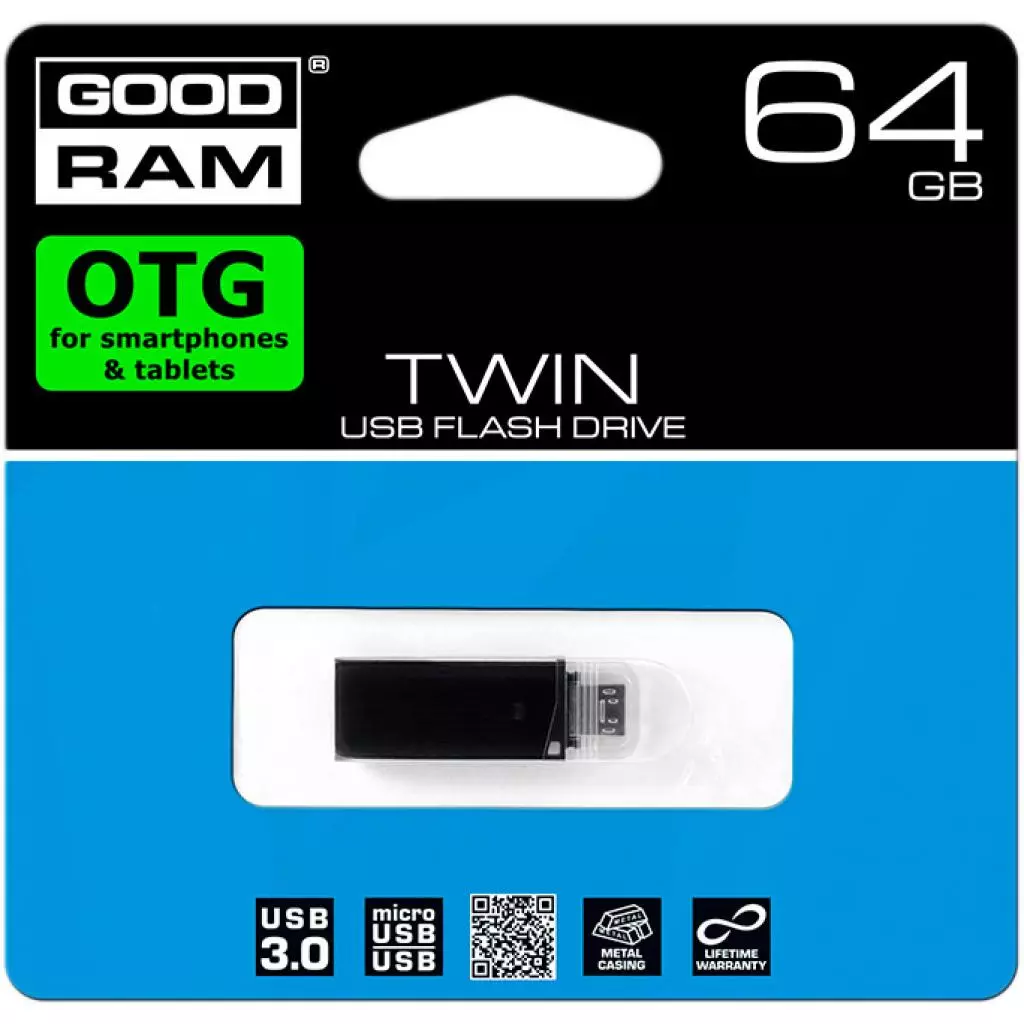 USB флеш накопитель Goodram 64GB OTN3 Twin USB 3.0 microUSB (OTN3-0640K0R11) - 4 USB флеш накопитель Goodram 64GB OTN3 Twin USB 3.0 microUSB (OTN3-0640K0R11) - 4