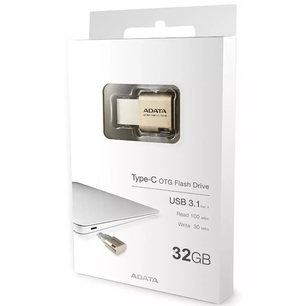 USB флеш накопитель ADATA 32GB UC350 Gold USB 3.1/Type-C (AUC350-32G-CGD) - 4 USB флеш накопитель ADATA 32GB UC350 Gold USB 3.1/Type-C (AUC350-32G-CGD) - 4