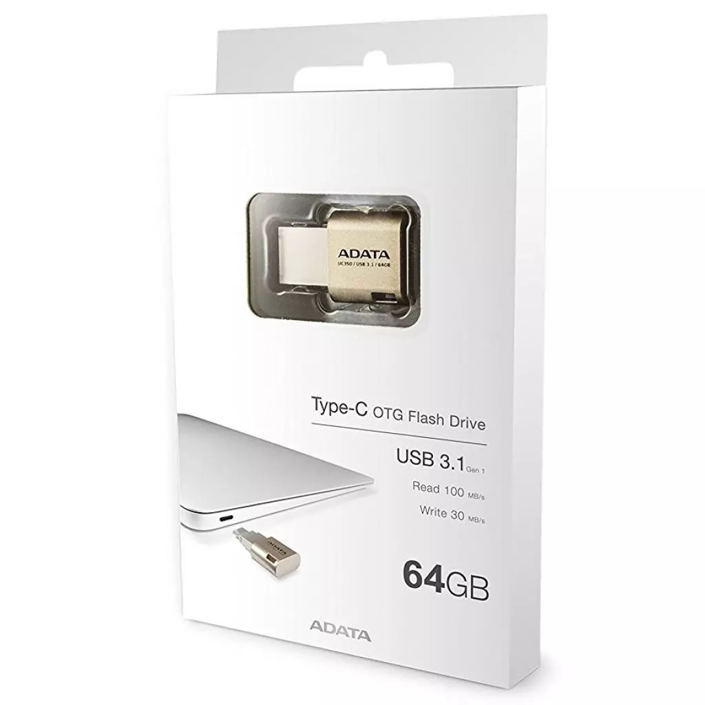 USB флеш накопитель ADATA 64GB UC350 Gold USB 3.1/Type-C (AUC350-64G-CGD) - 4 USB флеш накопитель ADATA 64GB UC350 Gold USB 3.1/Type-C (AUC350-64G-CGD) - 4