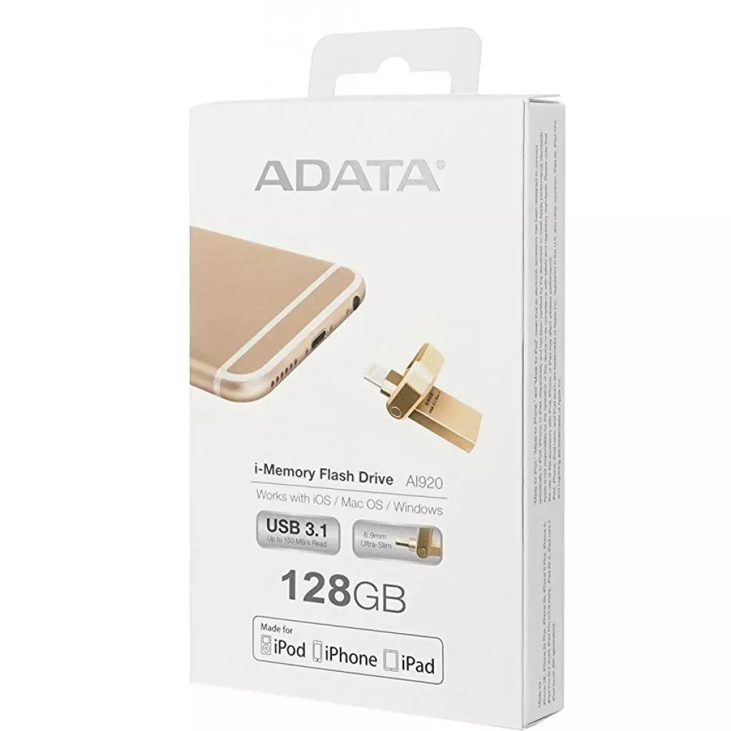 USB флеш накопитель ADATA 128GB I920 Gold USB 3.1 Gen1 /Lightning (AAI920-128G-CGD) - 6 USB флеш накопитель ADATA 128GB I920 Gold USB 3.1 Gen1 /Lightning (AAI920-128G-CGD) - 6
