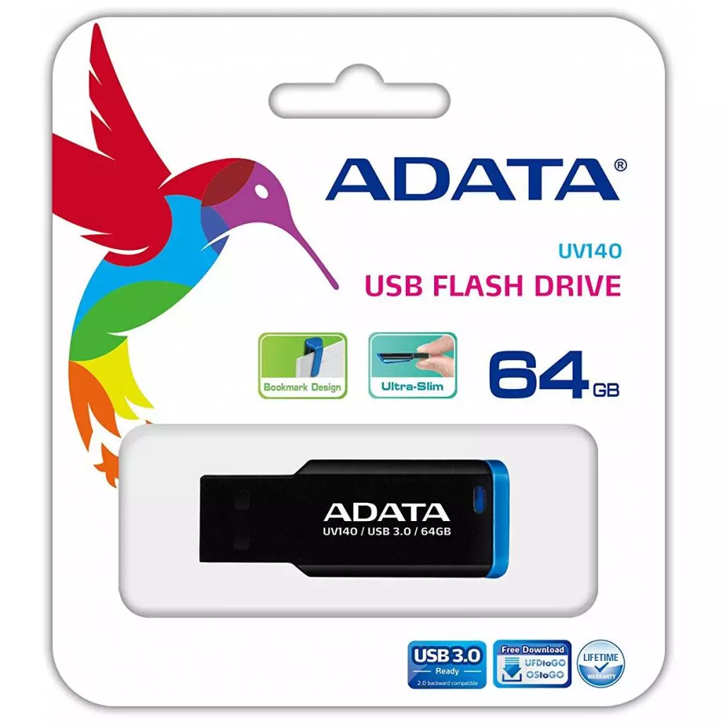 USB флеш накопитель ADATA 64GB UV140 Black-Blue USB 3.0 (AUV140-64G-RBE) - 4 USB флеш накопитель ADATA 64GB UV140 Black-Blue USB 3.0 (AUV140-64G-RBE) - 4