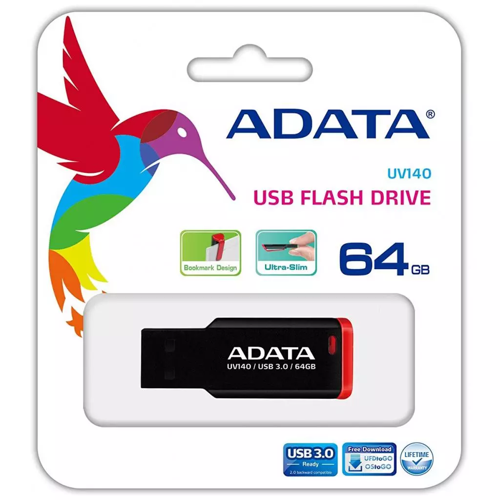 USB флеш накопитель ADATA 64GB UV140 Black-Red USB 3.0 (AUV140-64G-RKD) - 4