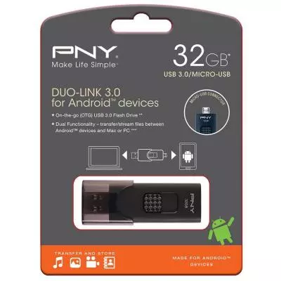 USB флеш накопитель PNY flash 32GB OTG Duo-Link For Android Black USB 3.0 (FD32GOTGX30K-EF) - 6 USB флеш накопитель PNY flash 32GB OTG Duo-Link For Android Black USB 3.0 (FD32GOTGX30K-EF) - 6