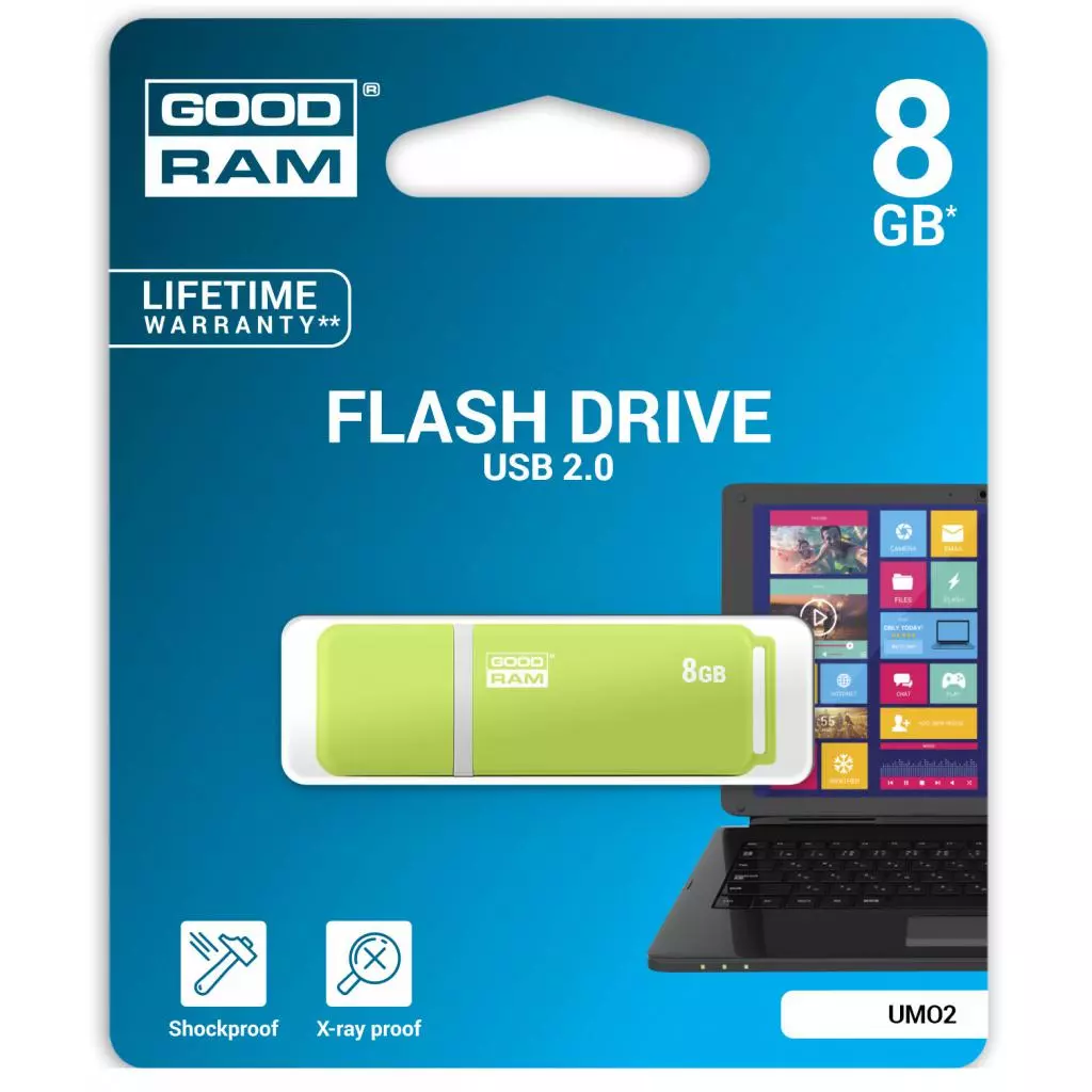 USB флеш накопитель Goodram 8GB UMO2 Orange Green USB 2.0 (UMO2-0080OGR11) - 5 USB флеш накопитель Goodram 8GB UMO2 Orange Green USB 2.0 (UMO2-0080OGR11) - 5