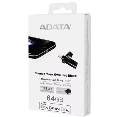 USB флеш накопитель ADATA 64GB I920 Black USB 3.1/Lightning (AAI920-64G-CBK) - 6 USB флеш накопитель ADATA 64GB I920 Black USB 3.1/Lightning (AAI920-64G-CBK) - 6