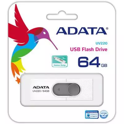 USB флеш накопитель ADATA 64GB UV220 White/Gray USB 2.0 (AUV220-64G-RWHGY) - 2 USB флеш накопитель ADATA 64GB UV220 White/Gray USB 2.0 (AUV220-64G-RWHGY) - 2