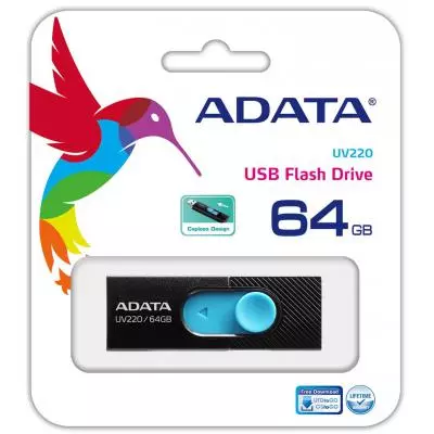 USB флеш накопитель ADATA 64GB UV220 Black/Blue USB 2.0 (AUV220-64G-RBKBL) - 2 USB флеш накопитель ADATA 64GB UV220 Black/Blue USB 2.0 (AUV220-64G-RBKBL) - 2