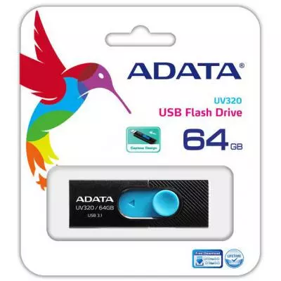 USB флеш накопитель ADATA 64GB UV320 Black/Blue USB 3.1 (AUV320-64G-RBKBL) - 3 USB флеш накопитель ADATA 64GB UV320 Black/Blue USB 3.1 (AUV320-64G-RBKBL) - 3