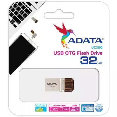 USB флеш накопитель ADATA 32GB UC360 Golden USB 3.1 OTG (AUC360-32G-RGD) - 2