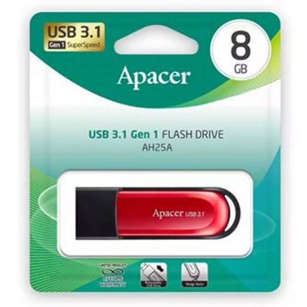 USB флеш накопитель Apacer 8GB AH25A Black USB 3.1 Gen1 (AP8GAH25AB-1) - 4 USB флеш накопитель Apacer 8GB AH25A Black USB 3.1 Gen1 (AP8GAH25AB-1) - 4