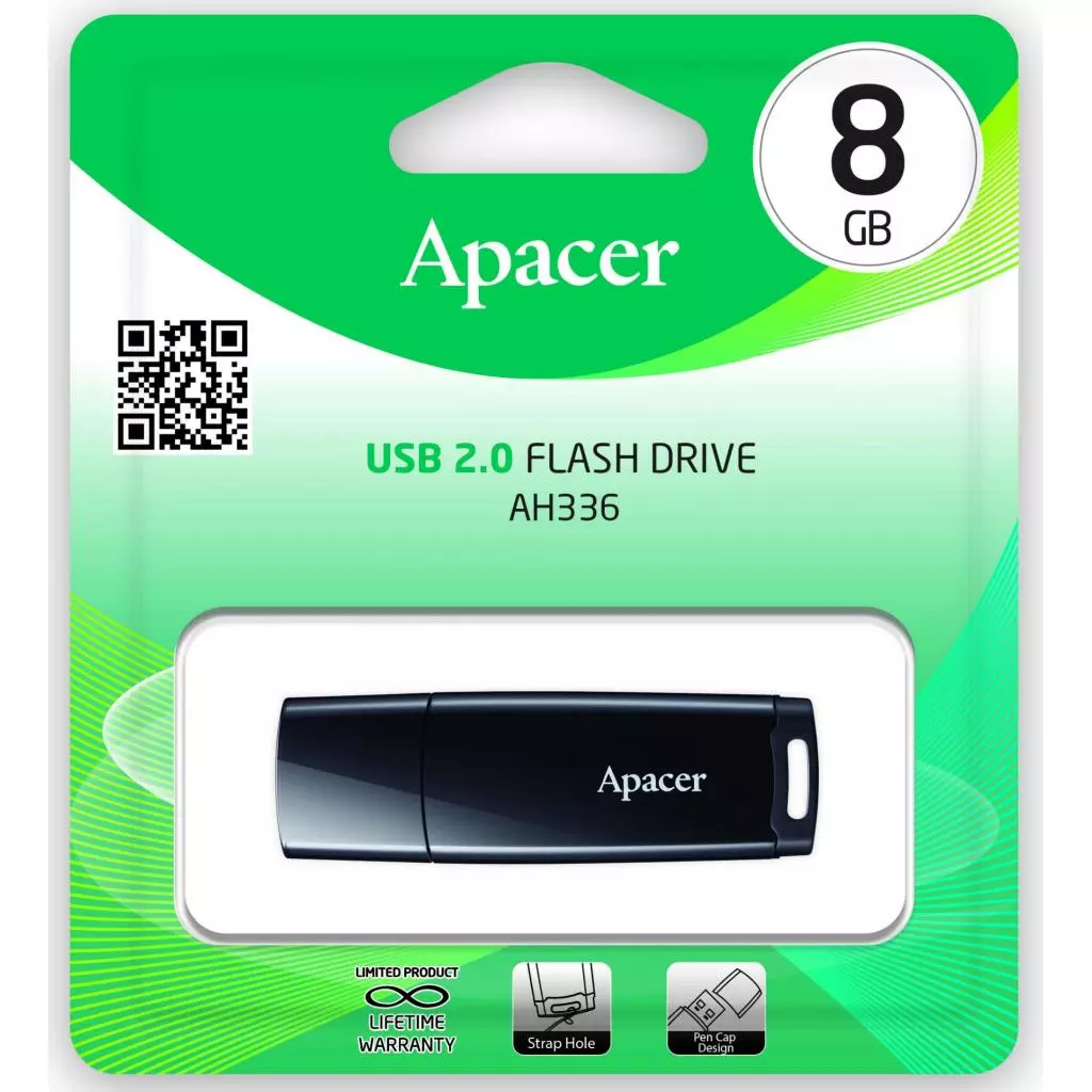 USB флеш накопитель Apacer 8GB AH336 Black USB 2.0 (AP8GAH336B-1) - 4 USB флеш накопитель Apacer 8GB AH336 Black USB 2.0 (AP8GAH336B-1) - 4
