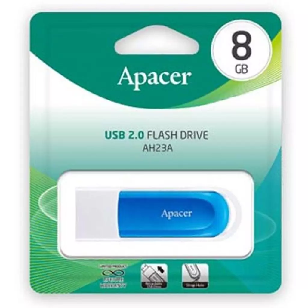 USB флеш накопитель Apacer 8GB AH23A White USB 2.0 (AP8GAH23AW-1) - 5