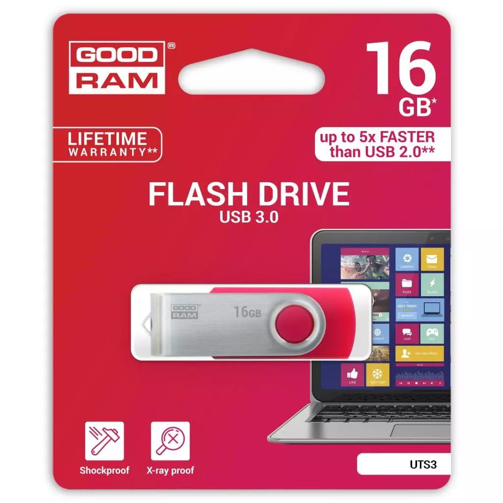 USB флеш накопитель Goodram 16GB UTS3 Twister Red USB 2.0 (UTS2-0160R1BLB) - 2 USB флеш накопитель Goodram 16GB UTS3 Twister Red USB 2.0 (UTS2-0160R1BLB) - 2