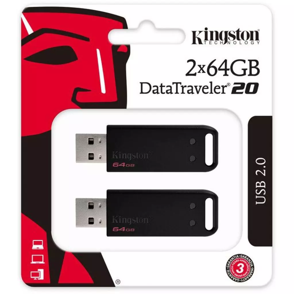 USB флеш накопитель Kingston 2x64GB DataTraveler 20 USB 2.0 (DT20/64GB-2P) - 3 USB флеш накопитель Kingston 2x64GB DataTraveler 20 USB 2.0 (DT20/64GB-2P) - 3