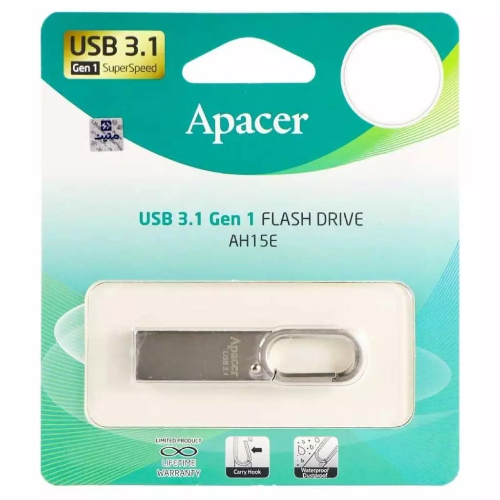 USB флеш накопитель Apacer 16GB AH15E Silver USB 3.1 (AP16GAH15ES-1) - 2