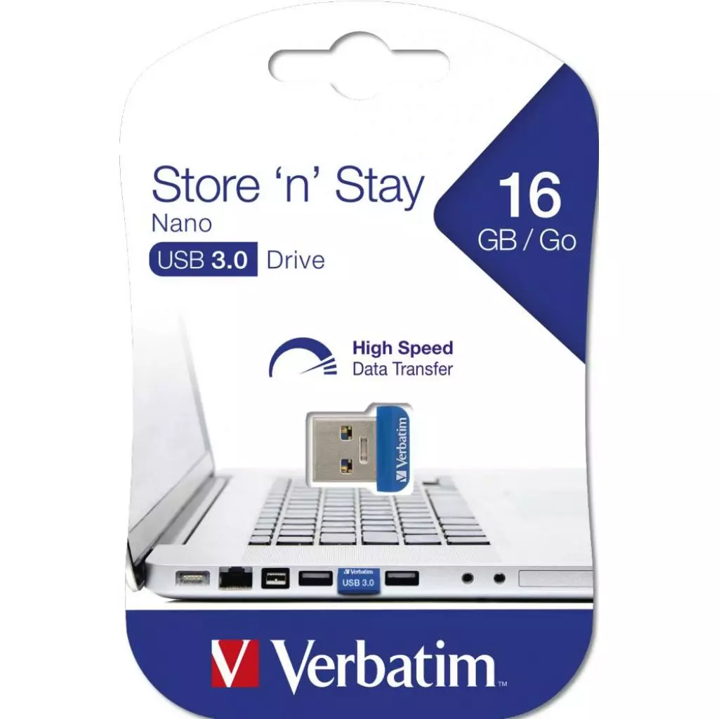 USB флеш накопитель Verbatim 16GB Store 'n' Stay Nano Blue USB 3.0 (098709) - 4 USB флеш накопитель Verbatim 16GB Store 'n' Stay Nano Blue USB 3.0 (098709) - 4