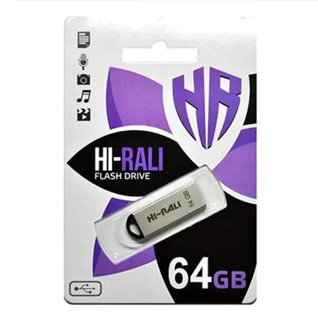 USB флеш накопитель Hi-Rali 64GB Fit Series Silver USB 2.0 (HI-64GBFITSL) - 1 USB флеш накопитель Hi-Rali 64GB Fit Series Silver USB 2.0 (HI-64GBFITSL) - 1