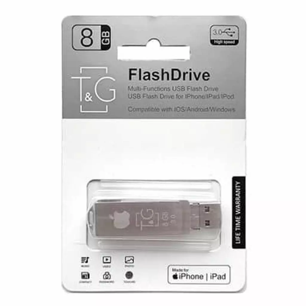 USB флеш накопитель T&G 8GB 004 Metal Black USB 3.0/Lightning (TG004IOS-8G3)