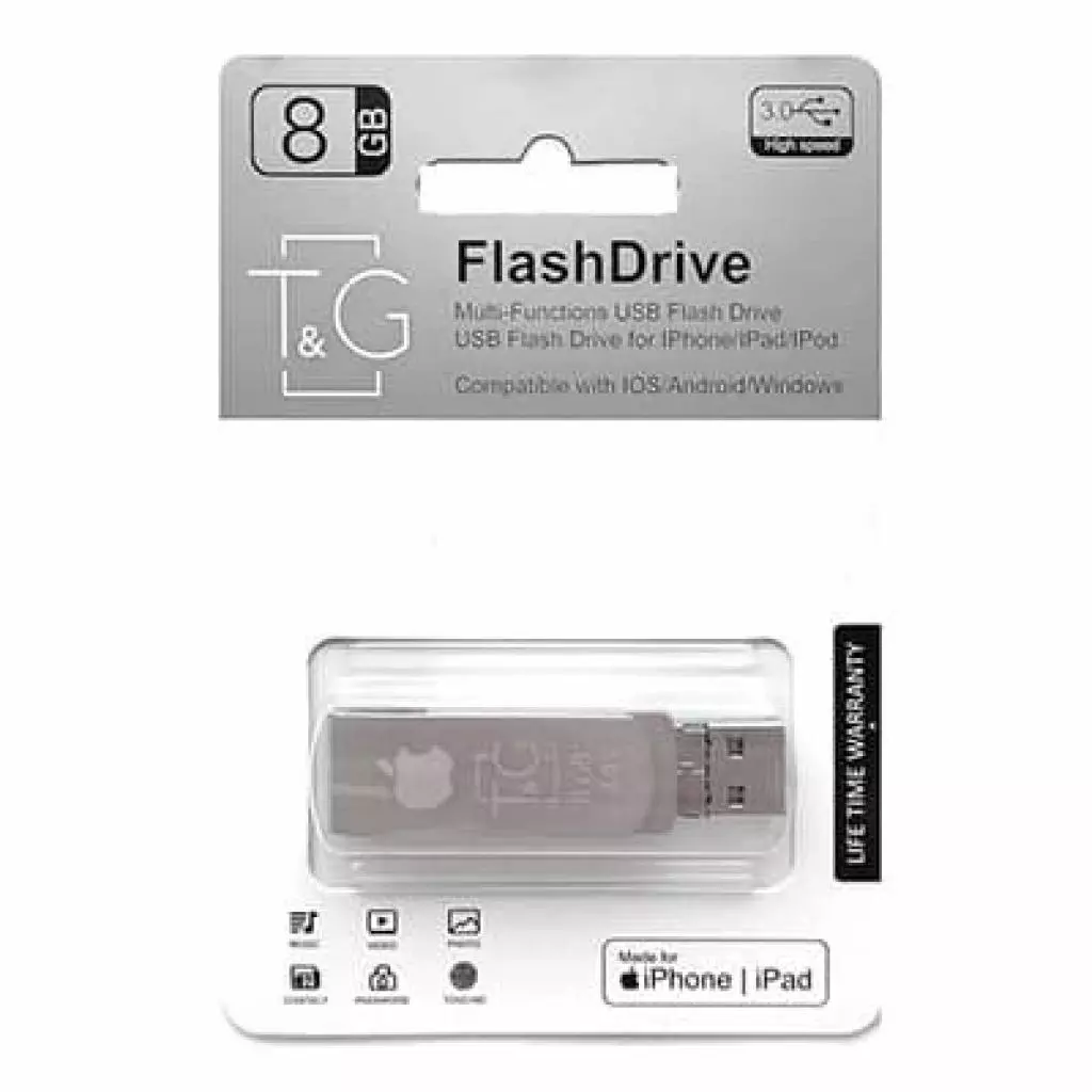 USB флеш накопитель T&G 8GB 007 Metal Black USB 3.0/Lightning (TG007IOS-8G3)