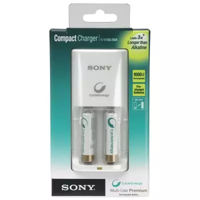 Зарядное устройство для аккумуляторов Sony Compact charger + 2 * AA 1000mAh (BCG34HS2R / BCG34HW2RN)