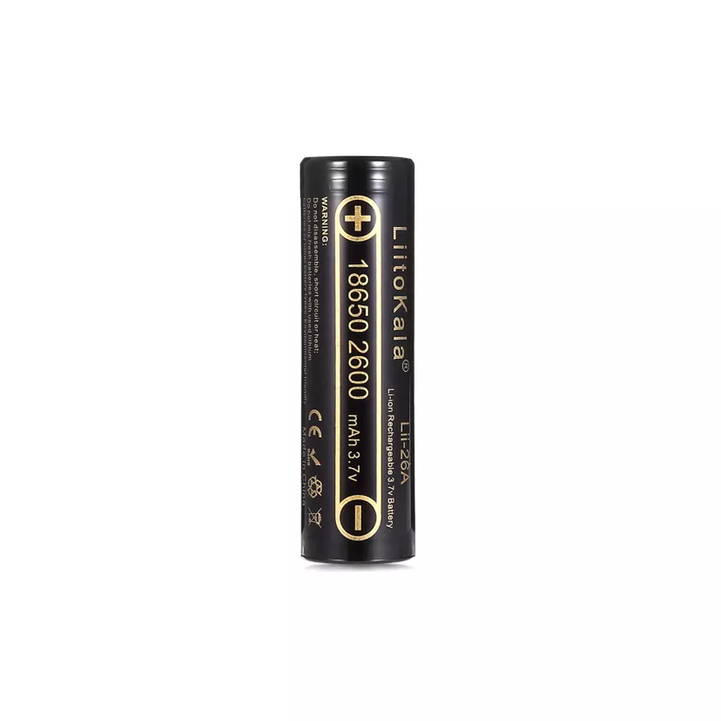 Аккумулятор 18650 2600mah Li-Ion, (2450-2650mah), 3.7V (2.75-4.2V), Blac Liitokala (Lii-26A)