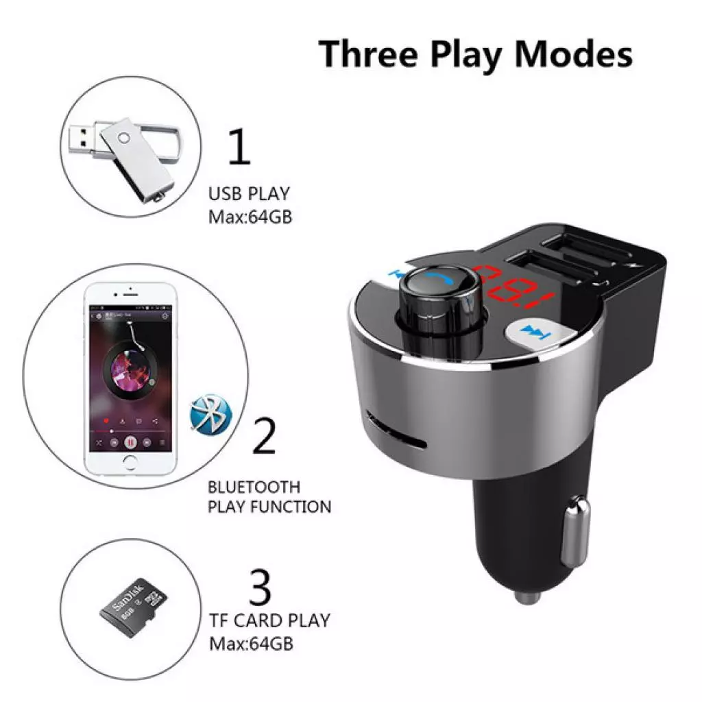 FM модулятор Vention Bluetooth 4.2 support microSD (HK203) - 4 FM модулятор Vention Bluetooth 4.2 support microSD (HK203) - 4