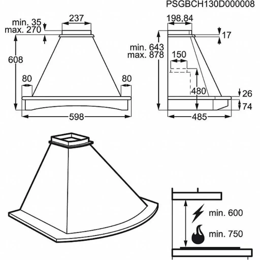Вытяжка кухонная Electrolux EFF96024OW - 1