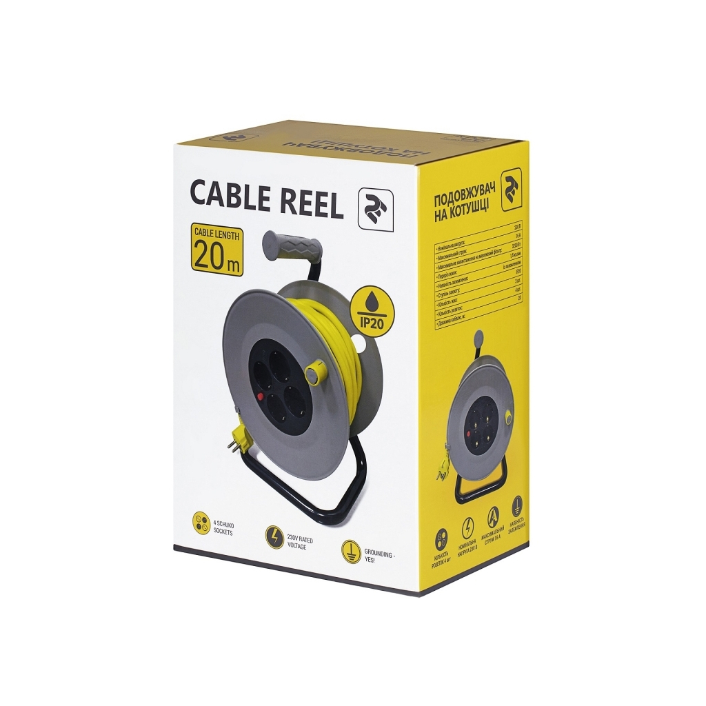 Сетевой удлинитель 2E катушка 4 роз., 3G, 20 м (2E-U04RE20M) - 5