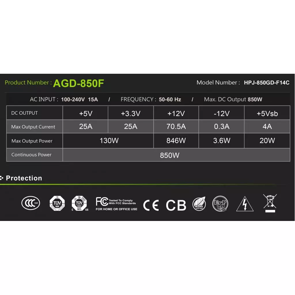 Блок питания High Power 850W (AGD-850F) - 4