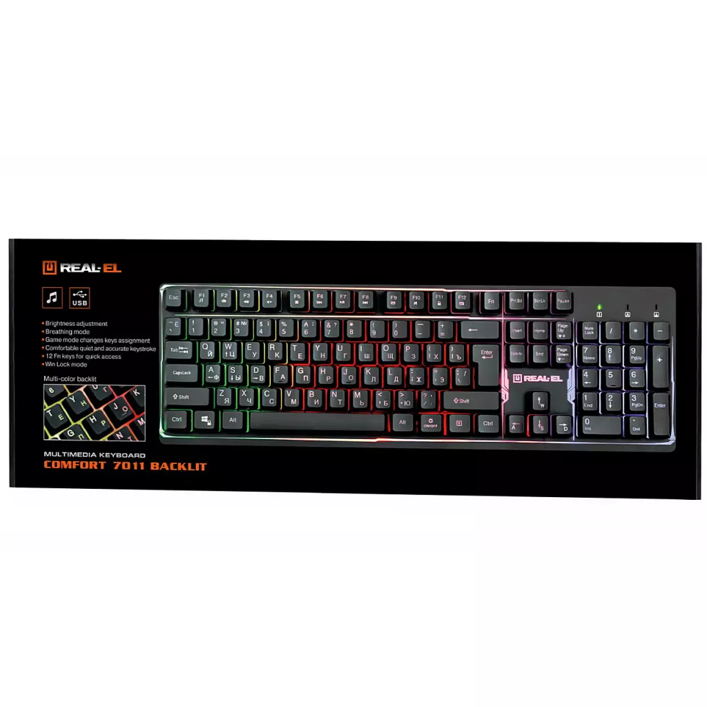 Клавиатура REAL-EL 7011 Comfort Backlit Black - 8 Клавиатура REAL-EL 7011 Comfort Backlit Black - 8