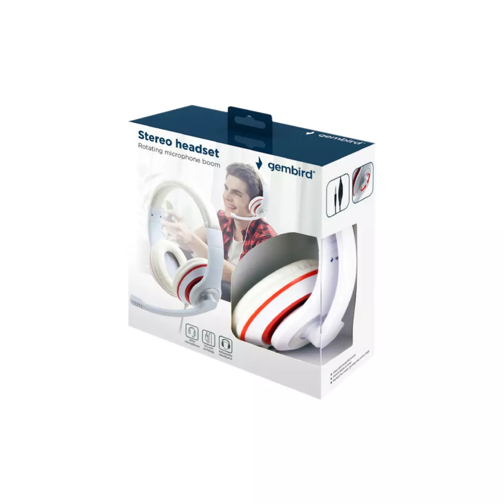 Наушники Gembird MHS-03 White/Red (MHS-03-WTRD) - 4