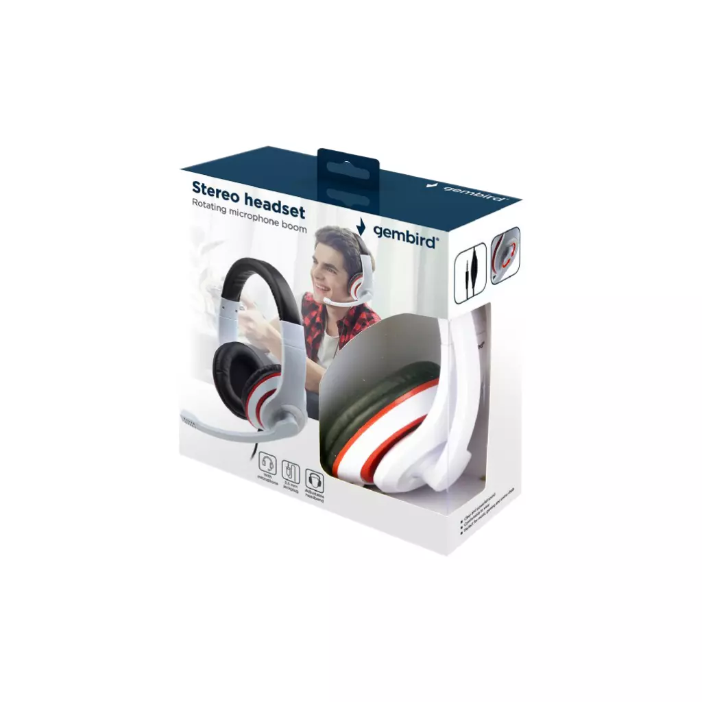 Наушники Gembird MHS-03 White/Red/Black (MHS-03-WTRDBK) - 4 Наушники Gembird MHS-03 White/Red/Black (MHS-03-WTRDBK) - 4