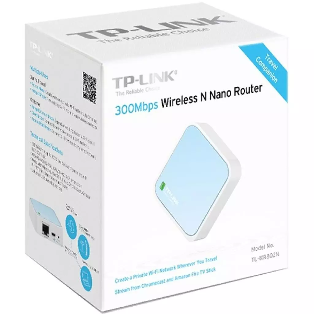Маршрутизатор TP-Link TL-WR802N N300, 1xFE WAN/LAN, 1xmicro USB nano router (TL-WR802N) - 3