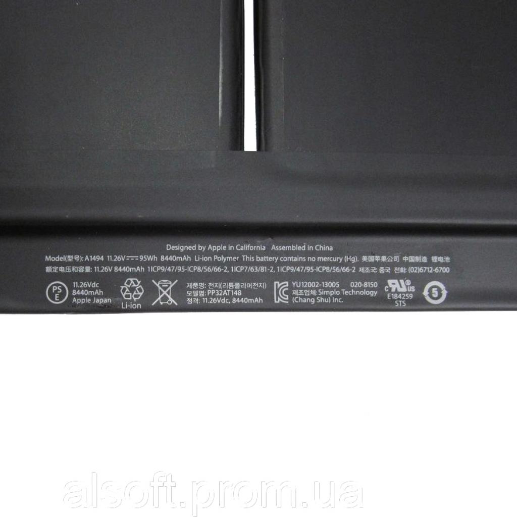 Аккумулятор для ноутбука Apple A1494, 95Wh (8440mAh), 6cell, 11.26V, Li-Pol, black (A47265) - 1