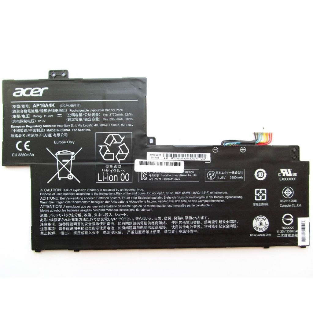 Аккумулятор для ноутбука Acer AP16A4K Aspire One A01, 3770mAh (42Wh), 3cell, 11.25V, Li-Po (A47262)