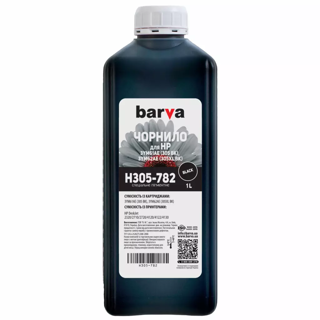 Чернила Barva HP 305 1 л, Black Pigmented (H305-782)