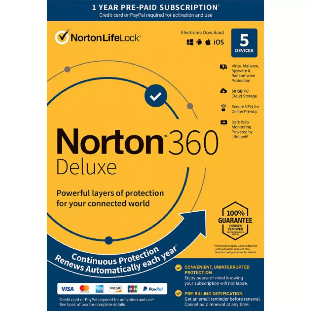 Антивирус Norton by Symantec NORTON 360 DELUXE 50GB 1 USER 5 DEVICE 12M (21409553)