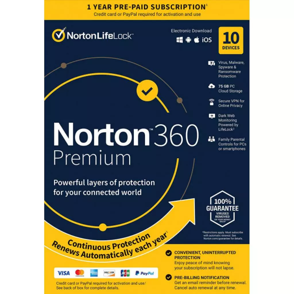 Антивирус Norton by Symantec NORTON 360 PREMIUM 75GB 1 USER 10 DEVICE 12M (21409567)