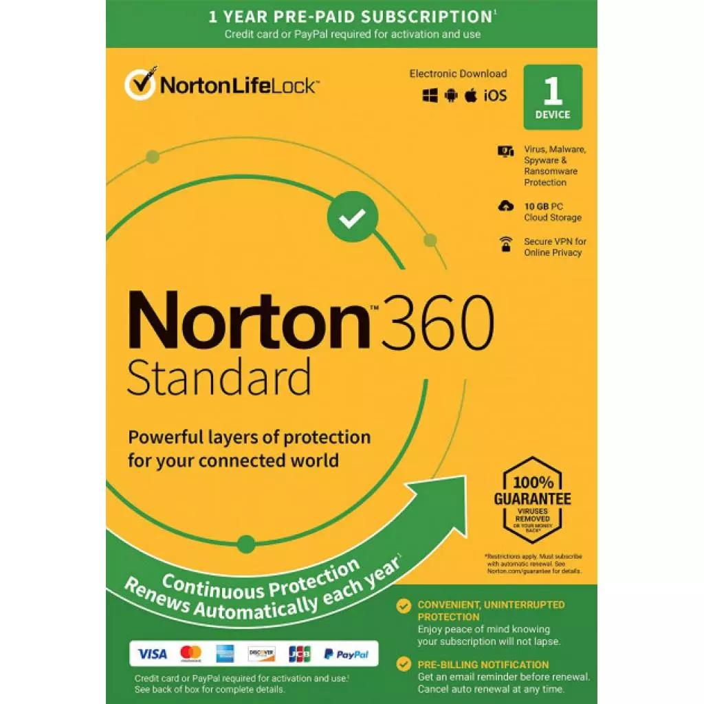 Антивирус Norton by Symantec NORTON 360 STANDARD 10GB 1 USER 1 DEVICE 12M (21409591) Антивирус Norton by Symantec NORTON 360 STANDARD 10GB 1 USER 1 DEVICE 12M (21409591)