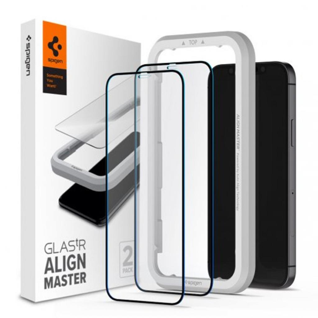 Стекло защитное Spigen iPhone 12 Pro Max Glas tR ALM FC Black (2Pack) (AGL01792)
