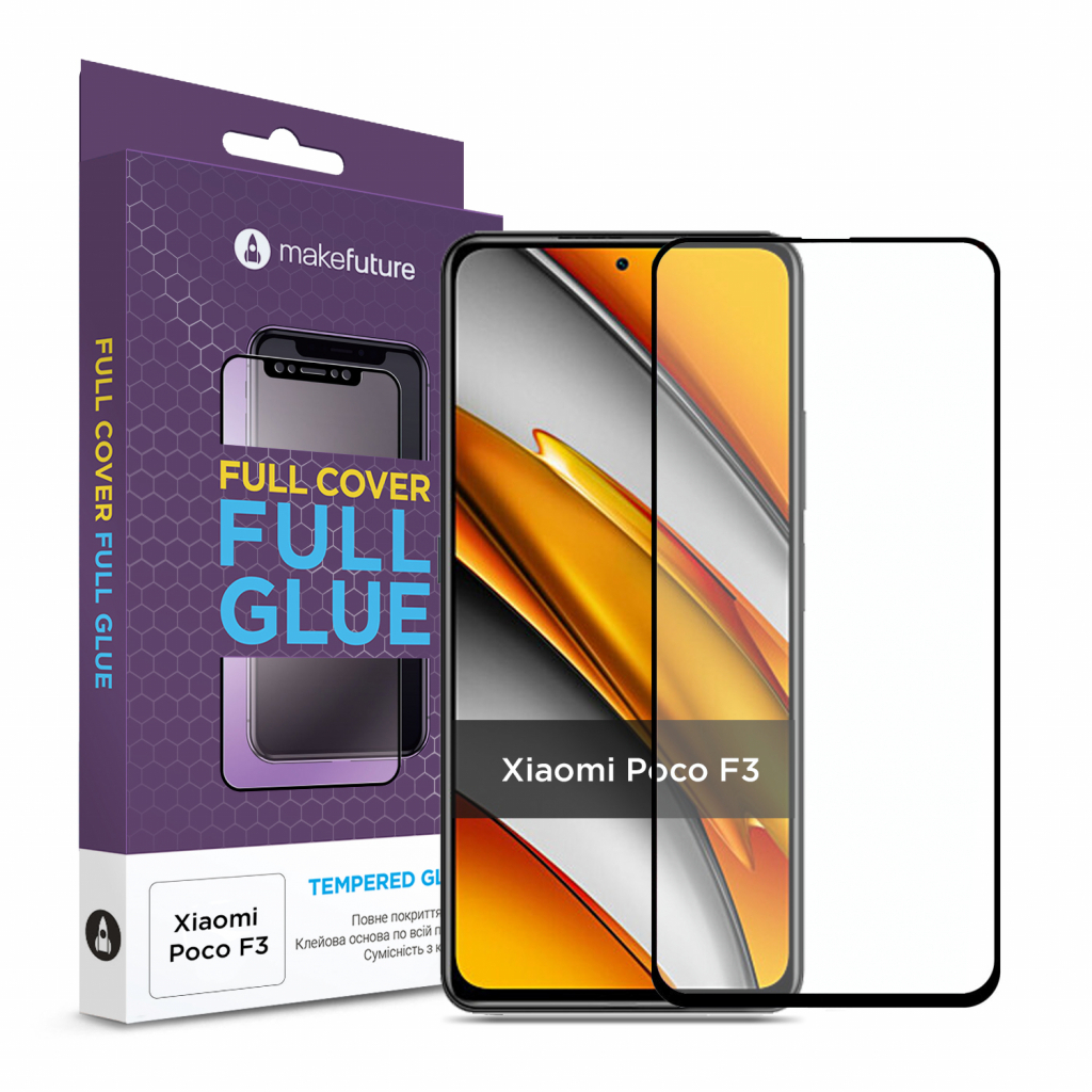 Стекло защитное MakeFuture Xiaomi Poco F3 Full Cover Full Glue (MGF-XPF3)