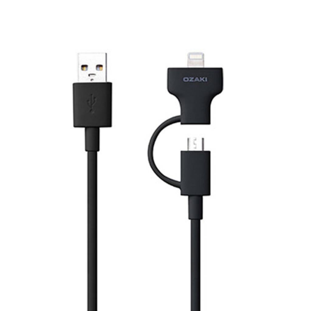 Дата кабель USB 3.0 AM to Micro 5P&Lightning 1.0m Ozaki (OT225BK) - 1