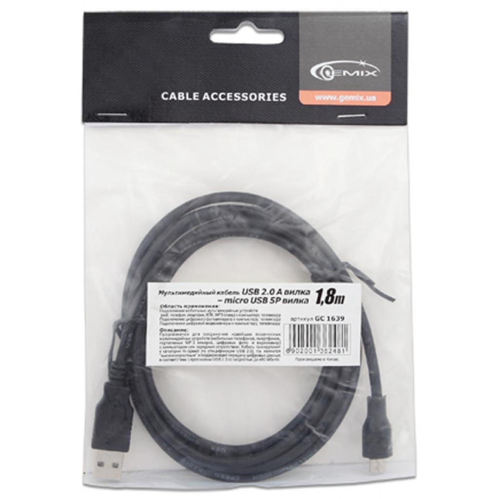 Дата кабель USB 2.0 AM to Micro 5P 1.8m Gemix (GC 1639) - 1 Дата кабель USB 2.0 AM to Micro 5P 1.8m Gemix (GC 1639) - 1