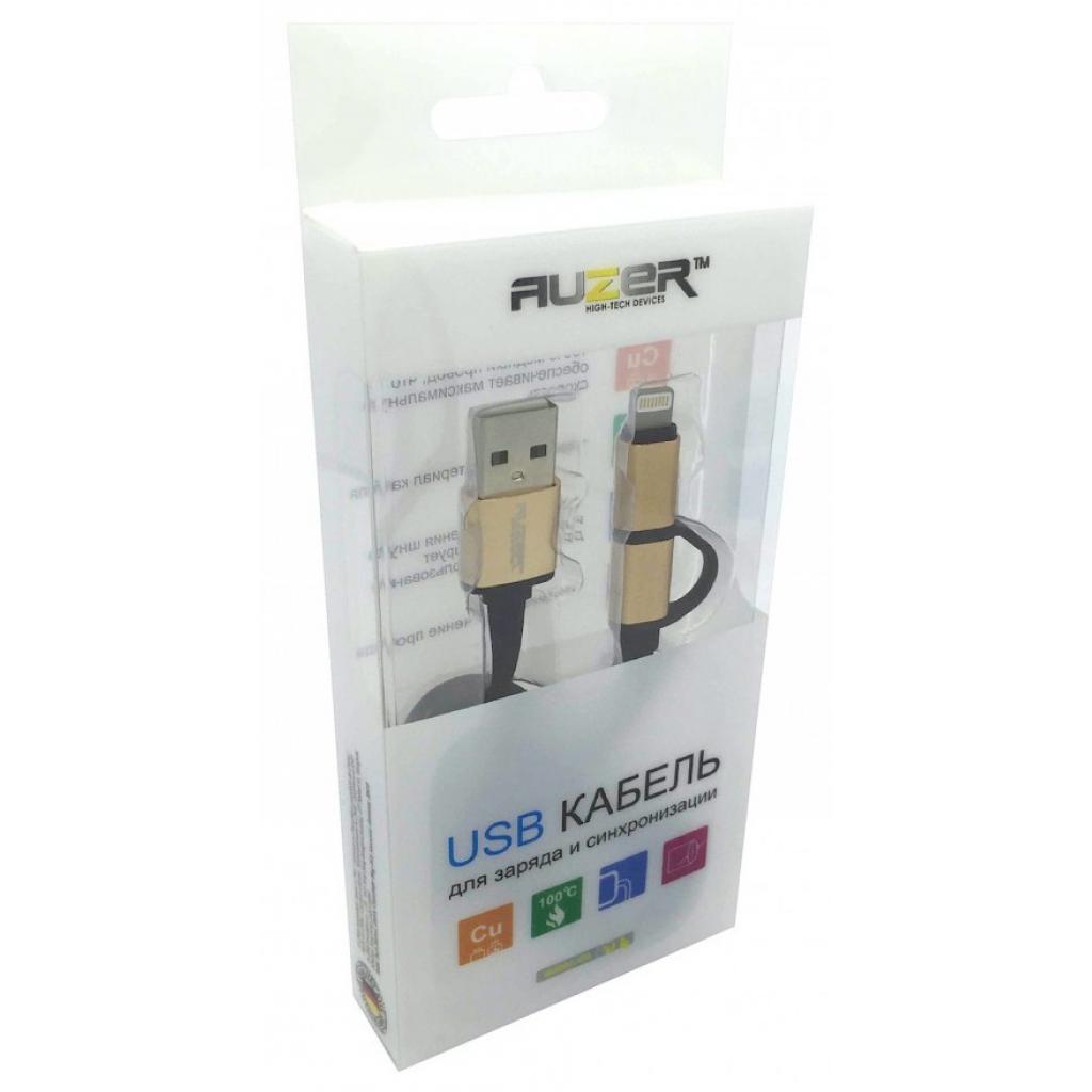 Дата кабель USB 2.0 AM to Lightning + Micro 5P 1.0m Flat Black Auzer (AC-D1BK) - 2